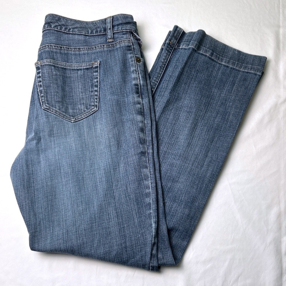 Lands' End Women Mid Rise Straight Leg Jeans Blue Size 10 Stretch Denim Classic